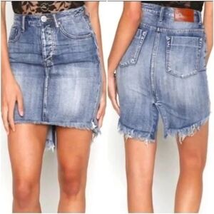 One Teaspoon 2020 High Waist Long Rise Super Fitted Mid Length Denim Skirt 25